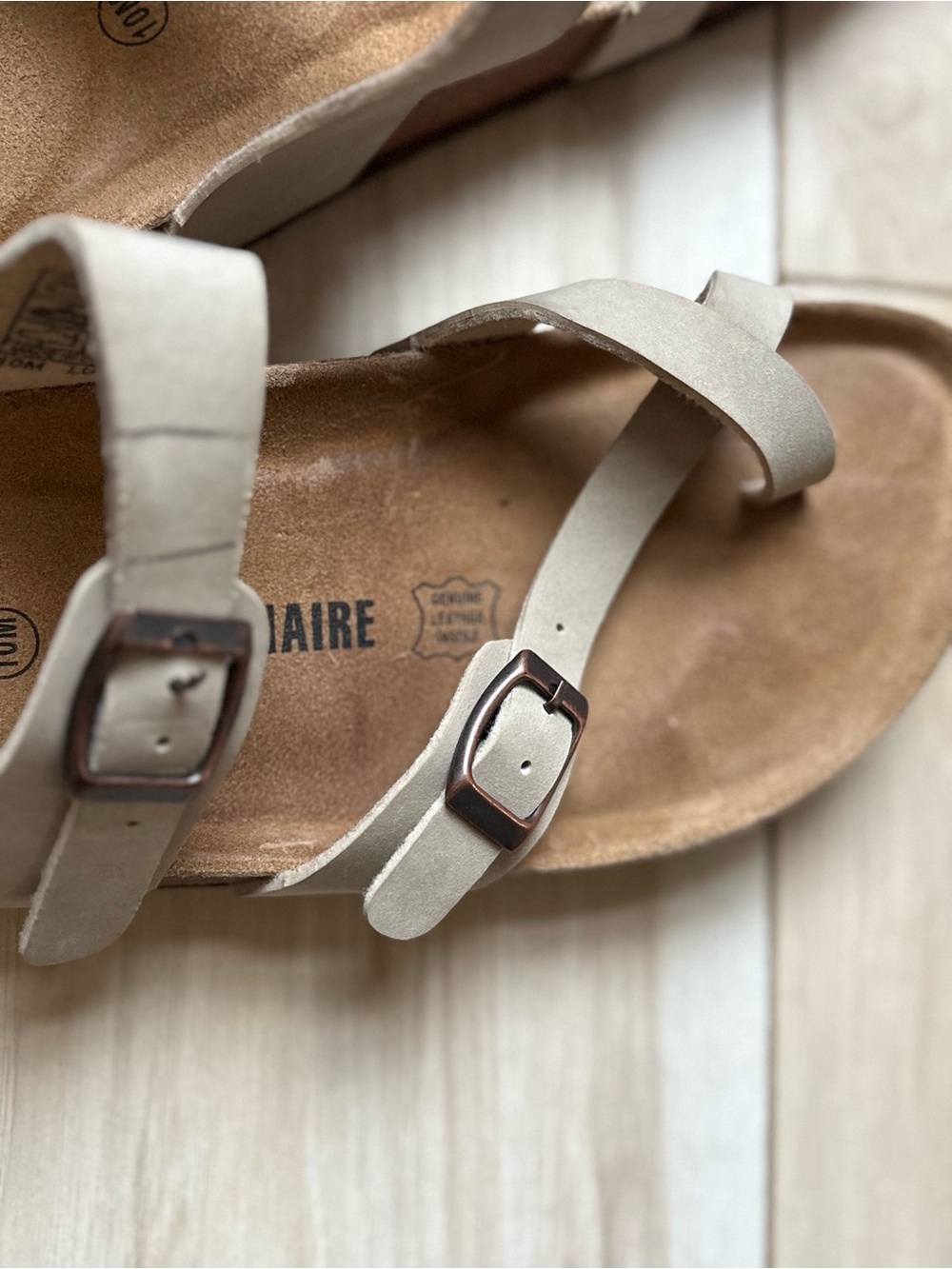 Women’s Double Strap Footbed Sandals Beige Taupe Size 10 Genuine Leather - Picture 4 of 5